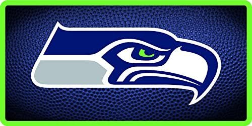 Seattle Seahawks Premium Laser Cut Tag License Plate, Team Ball Style, Mirrored Acrylic Inlaid, 12x6 Inch