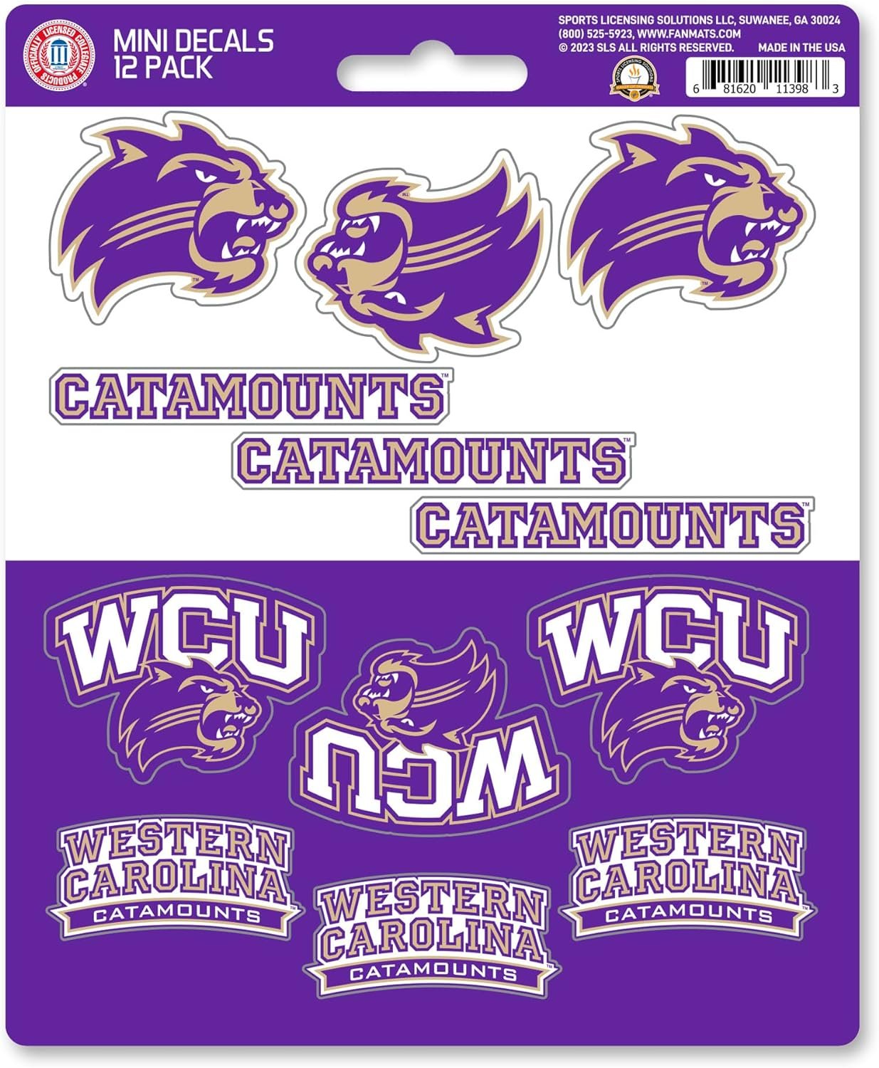 Western Carolina University Catamounts 12-Piece Mini Decal Sticker Set, 5x6 Inch Sheet, Gift for football fans for any hard surfaces around home, automotive, personal items