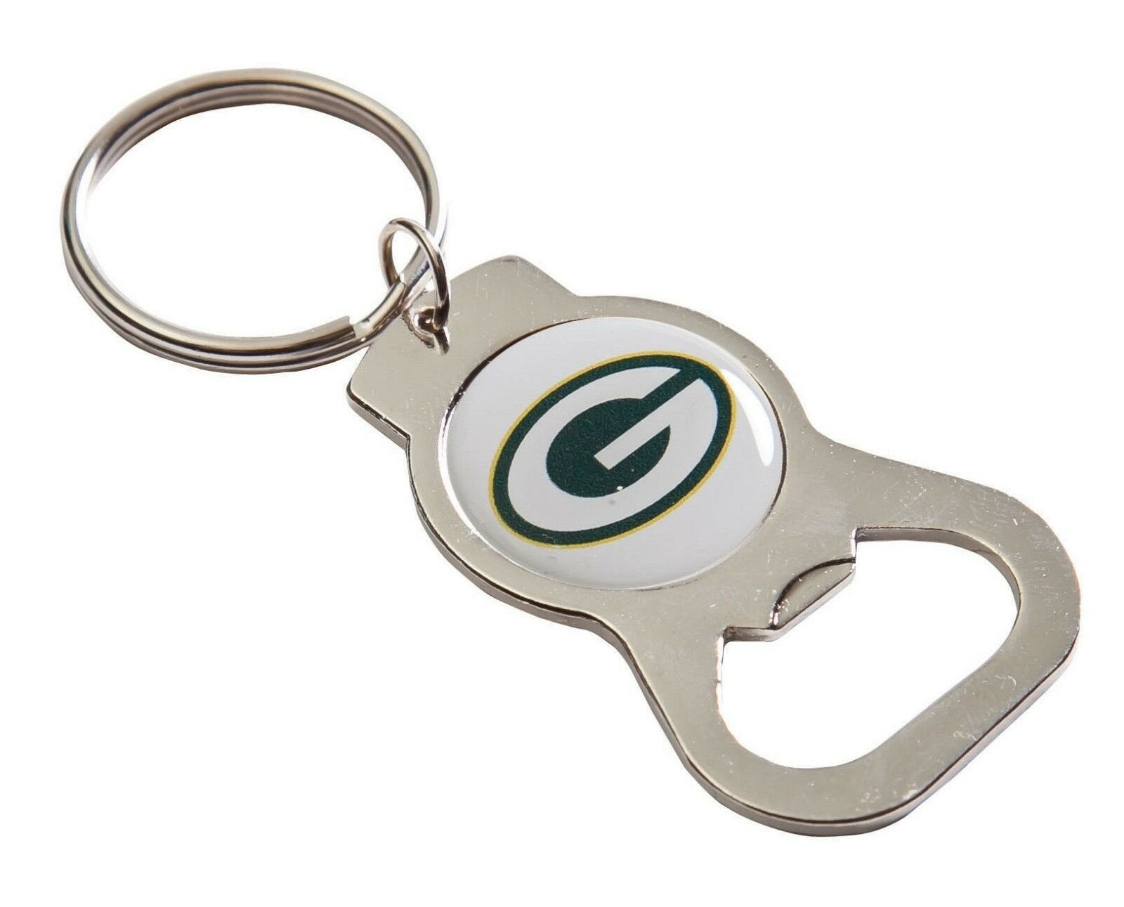Green Bay Packers Premium Solid Metal Bottle Opener Keychain, Silver Key Ring, Team Logo