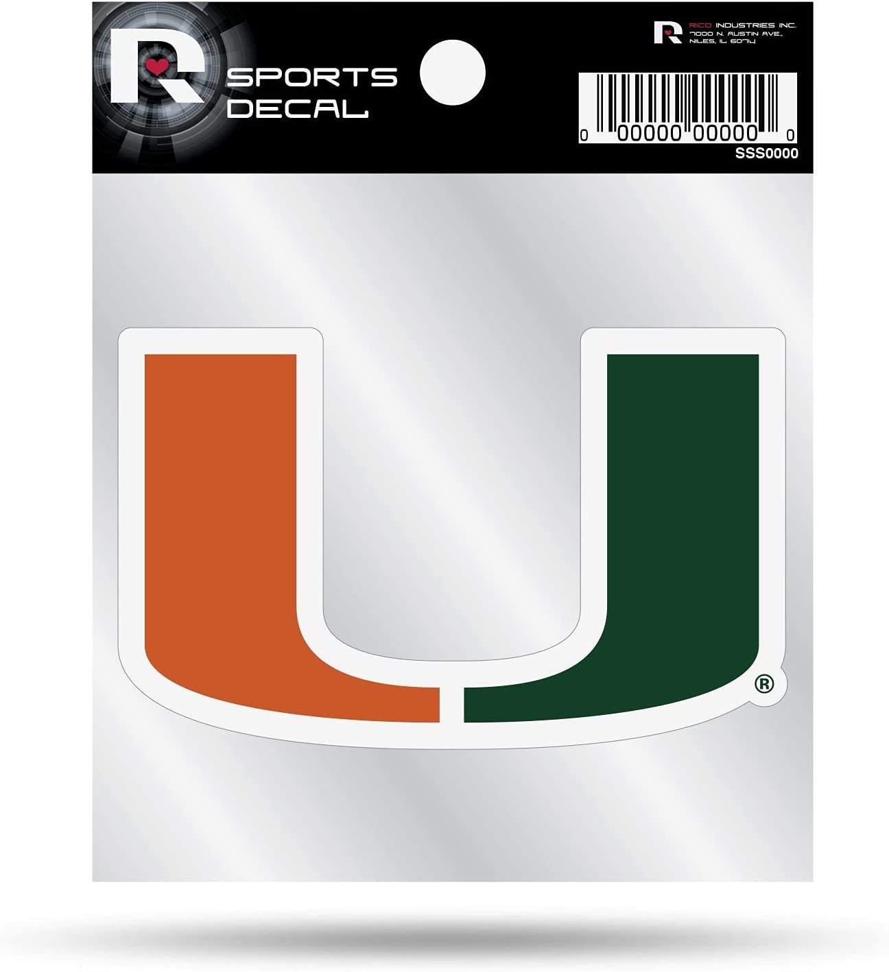 University of Miami Hurricanes 4x4 Inch Die Cut Decal Sticker, Primary Logo, Clear Backing