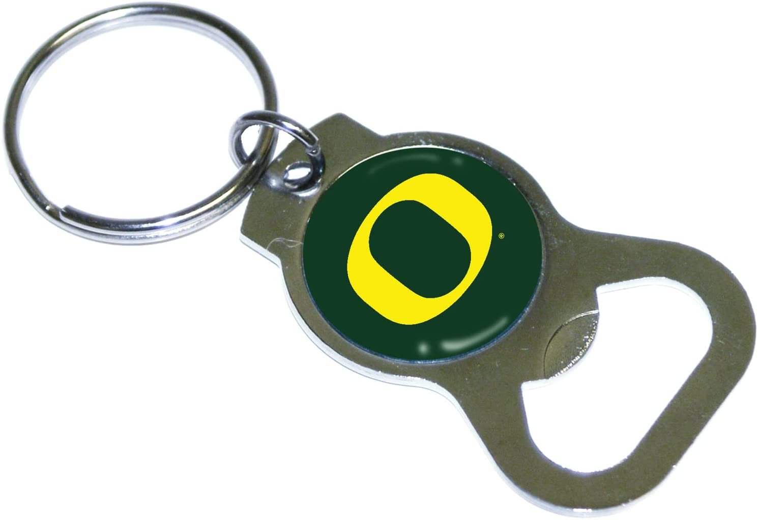 University of Oregon Ducks Premium Solid Metal Bottle Opener Keychain, Silver Key Ring, Team Logo