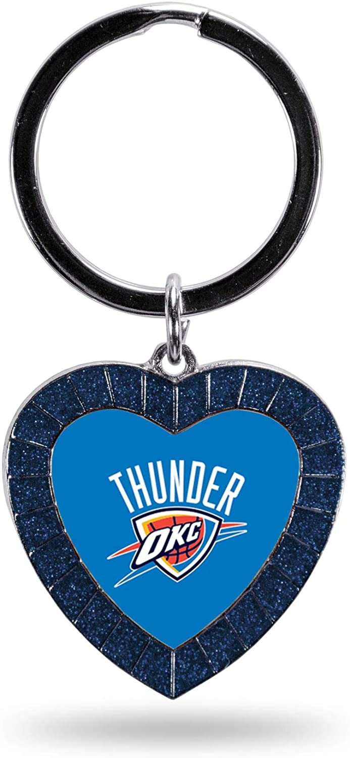 Oklahoma City Thunder Metal Keychain Rhinestone Colored Heart Shape