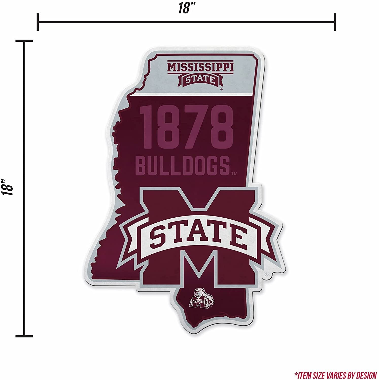 Mississippi State University Bulldogs Soft Felt Pennant, State Shape Design, 18 Inch