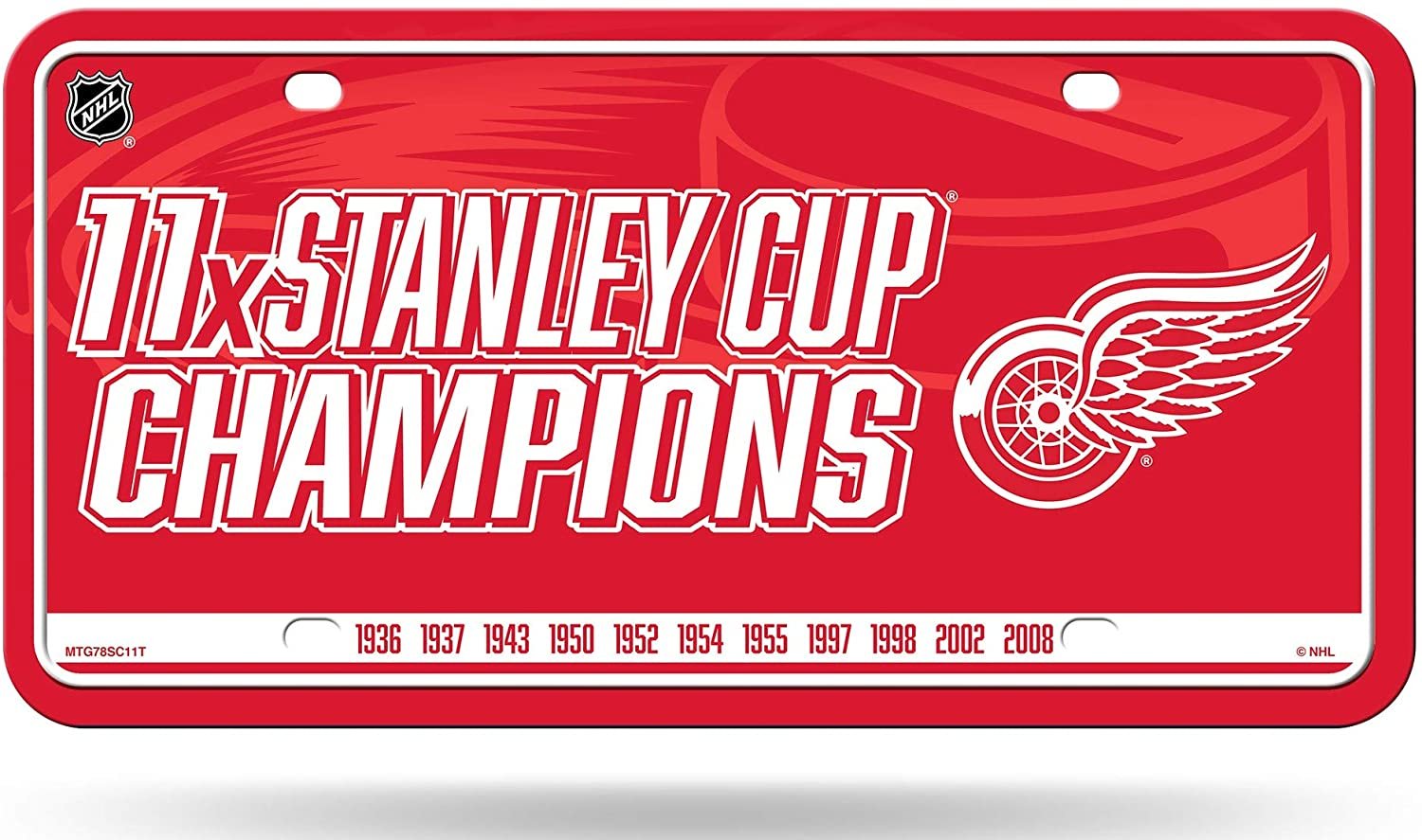 Detroit Red Wings Metal Auto Tag License Plate, 11-Time Stanley Cup Champions, 6x12 Inch