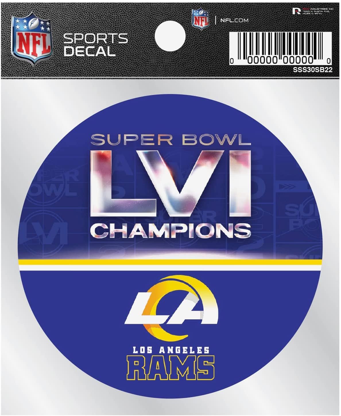 Los Angeles Rams 2022 Super Bowl LVI Champions 4x4 Inch Die Cut Decal Sticker Clear Backing