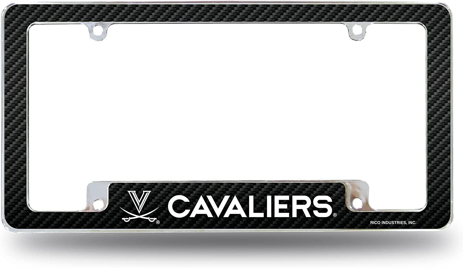 University of Virginia Cavaliers Metal License Plate Frame Chrome Tag Cover Carbon Fiber Design 6x12 Inch