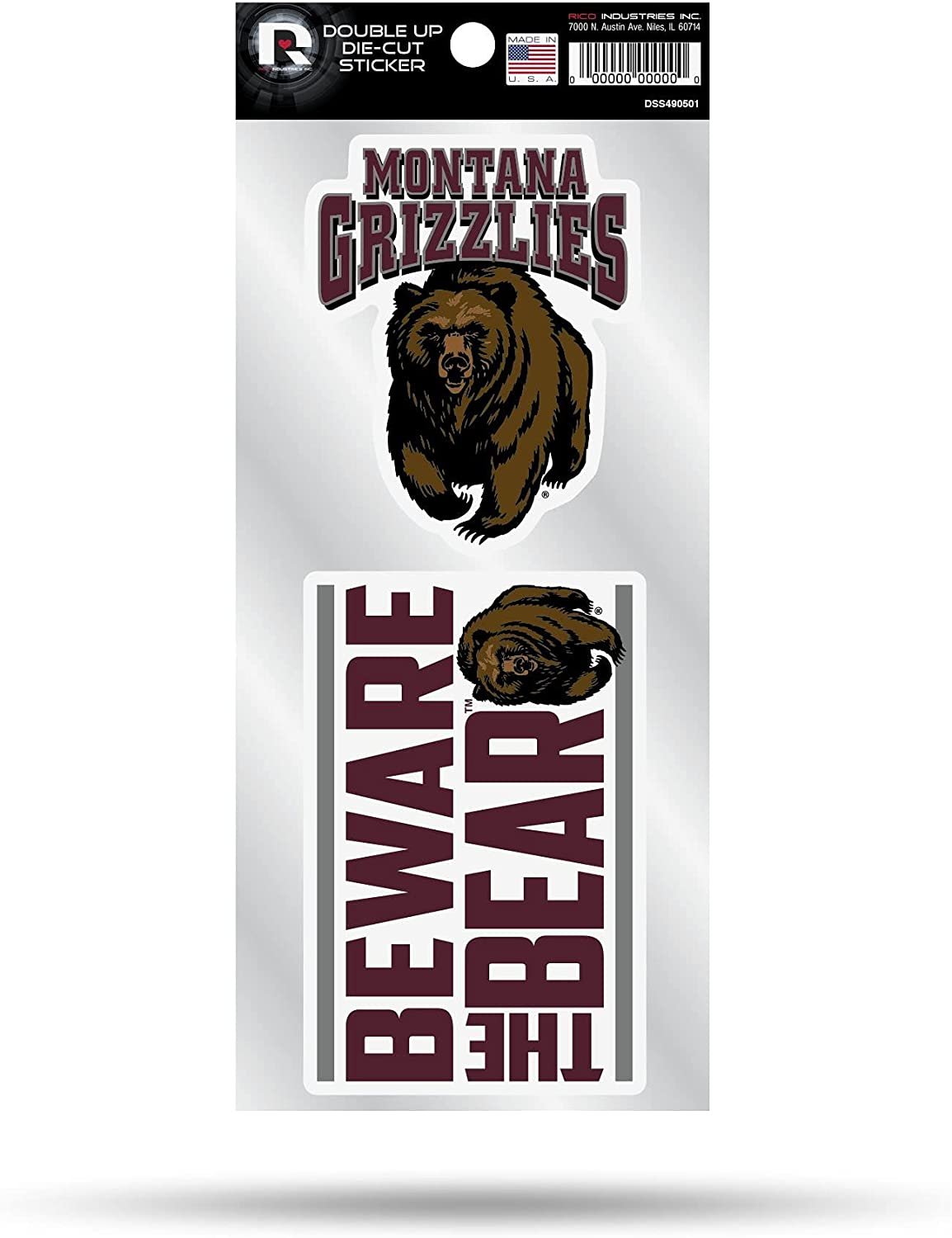 University of Montana Grizzlies Double Up Die Cut 2-Piece Sticker Sheet 3 Inch Decals