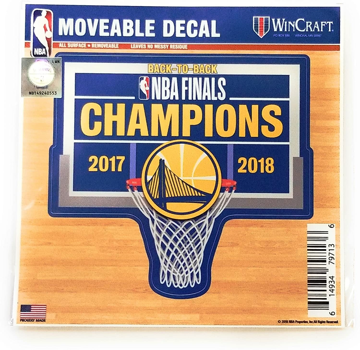 Golden State Warriors 2018 Champions 6 Inch Decal Sticker, Flat Vinyl, Die Cut, Full Adhesive Backing