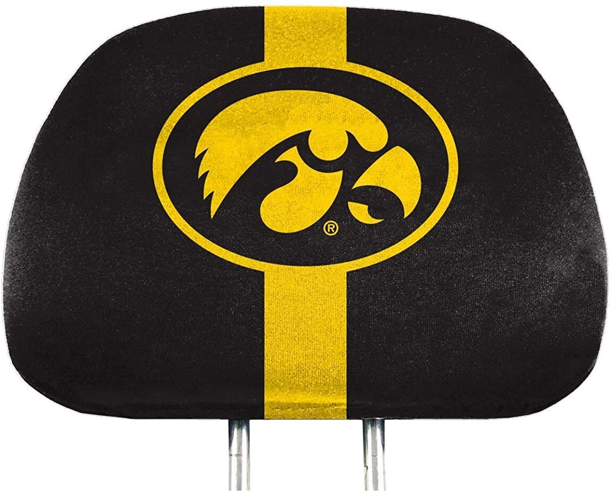 University of Iowa Hawkeyes Pair of Auto Head Rest Covers, Full Color Printed, Elastic, 10x14 Inch