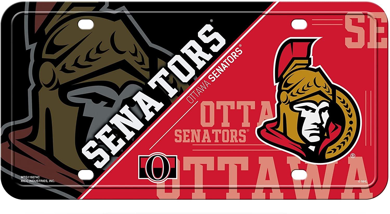 Ottawa Senators Metal Auto Tag License Plate, Split Design, 6x12 Inch