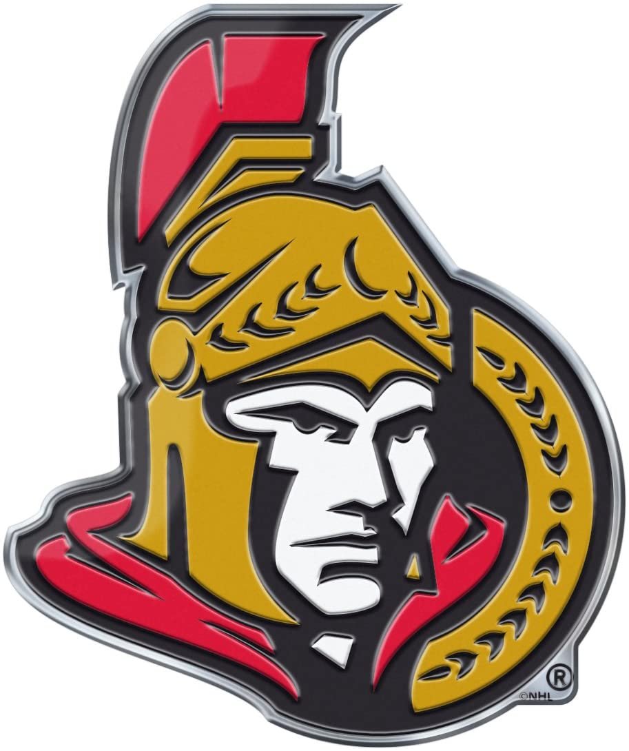 Ottawa Senators Auto Emblem, Aluminum Metal, Embossed Team Color, Raised Decal Sticker, Full Adhesive Backing