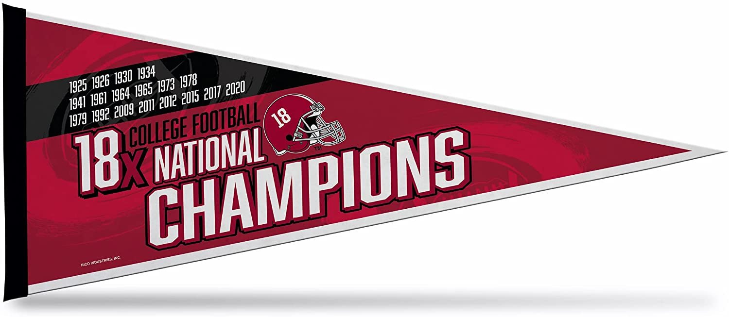 University of Alabama Crimson Tide 18-Time Champions Soft Felt Pennant, 12x30 Inch, Easy To Hang