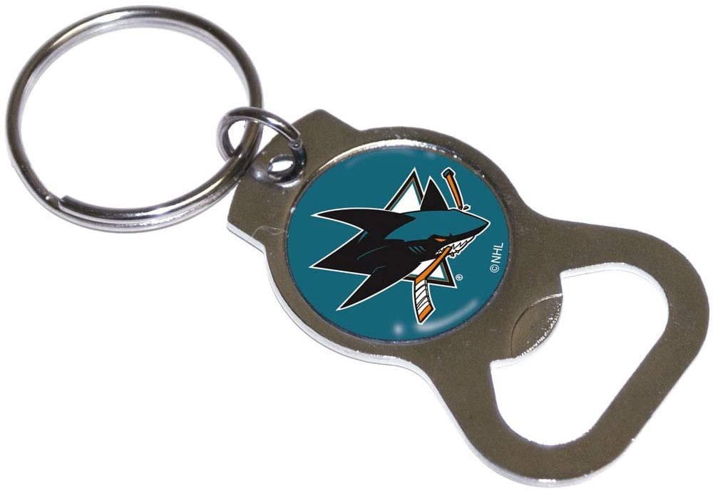 San Jose Sharks Premium Solid Metal Bottle Opener Keychain, Silver Key Ring, Team Logo