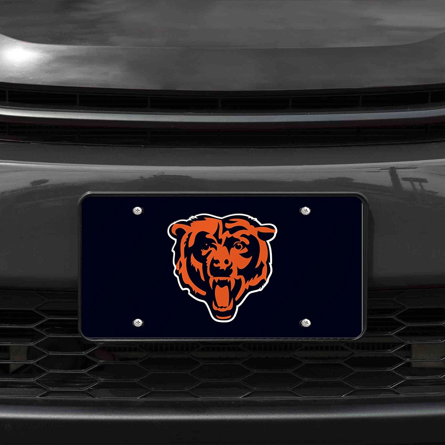Chicago Bears Premium Laser Cut Tag License Plate, Mascot, Blue Mirrored Acrylic Inlaid, 12x6 Inch