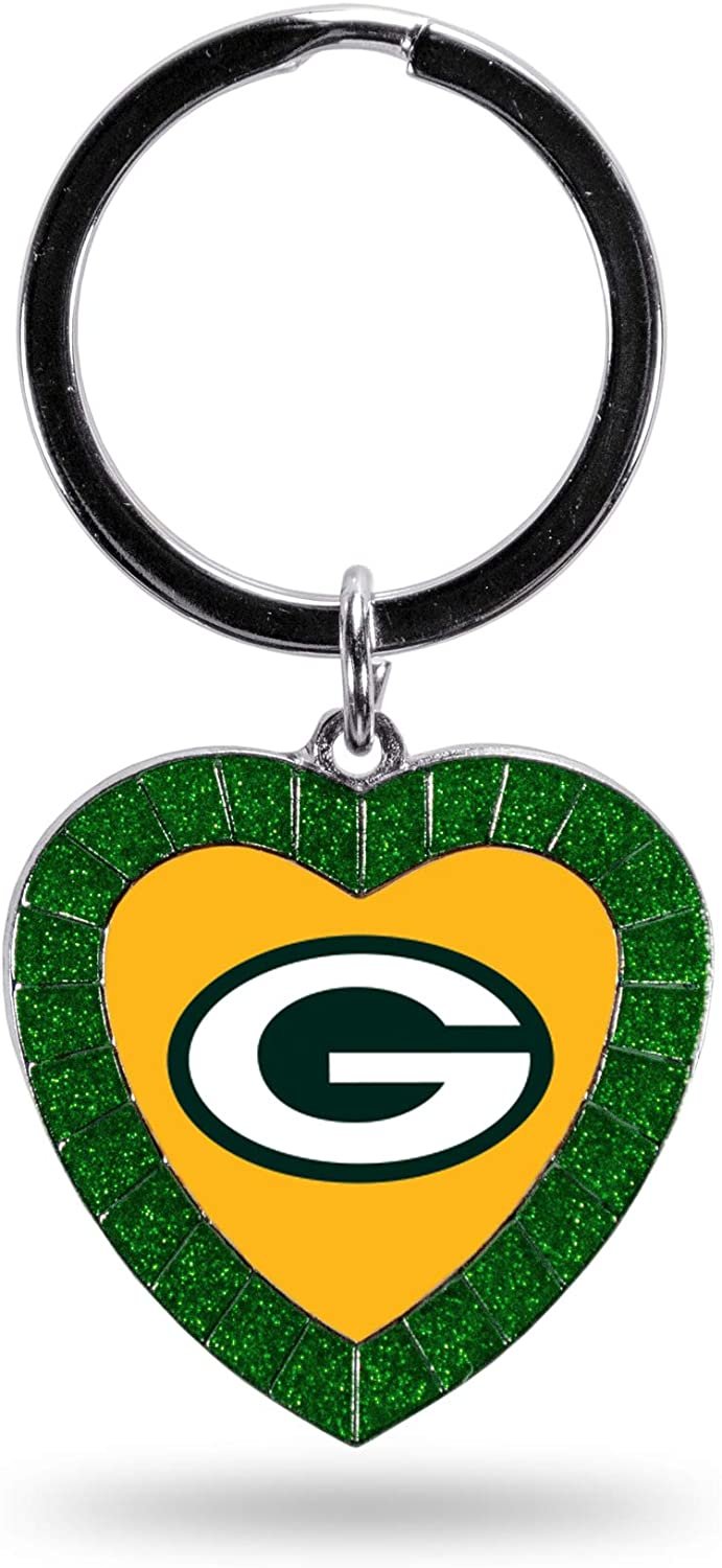Green Bay Packers Keychain Color Rhinestone Heart