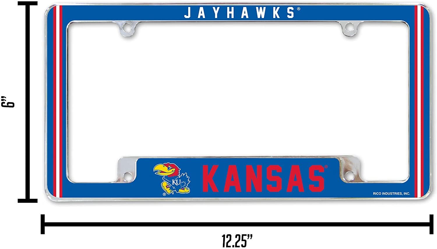 University of Kansas Jayhawks Metal License Plate Frame Chrome Tag Cover Alternate Design 6x12 Inch