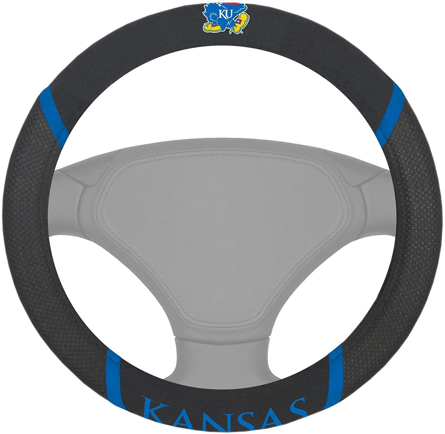 Kansas Jayhawks Steering Wheel Cover Premium Embroidered Black 15 Inch University of