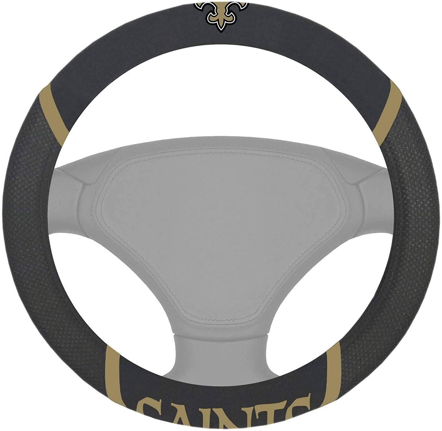 New Orleans Saints Premium 15 Inch Black Emroidered Steering Wheel Cover