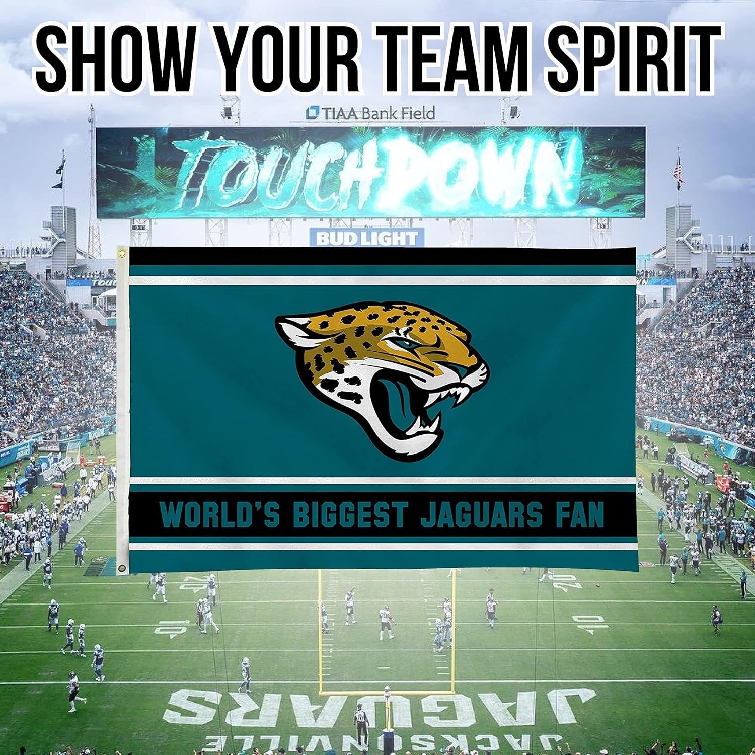 Jacksonville Jaguars 3x5 Feet Flag Banner, World's Biggest Fan, Metal Grommets, Single Sided, Indoor or Outdoor Use