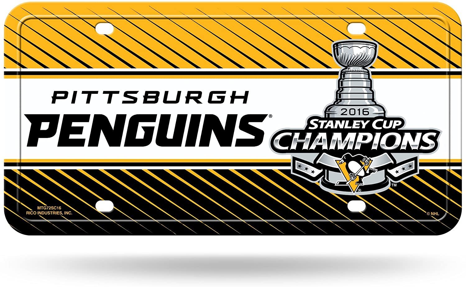 Pittsburgh Penguins Metal Auto Tag License Plate, 2016 Stanley Cup Champions, 6x12 Inch