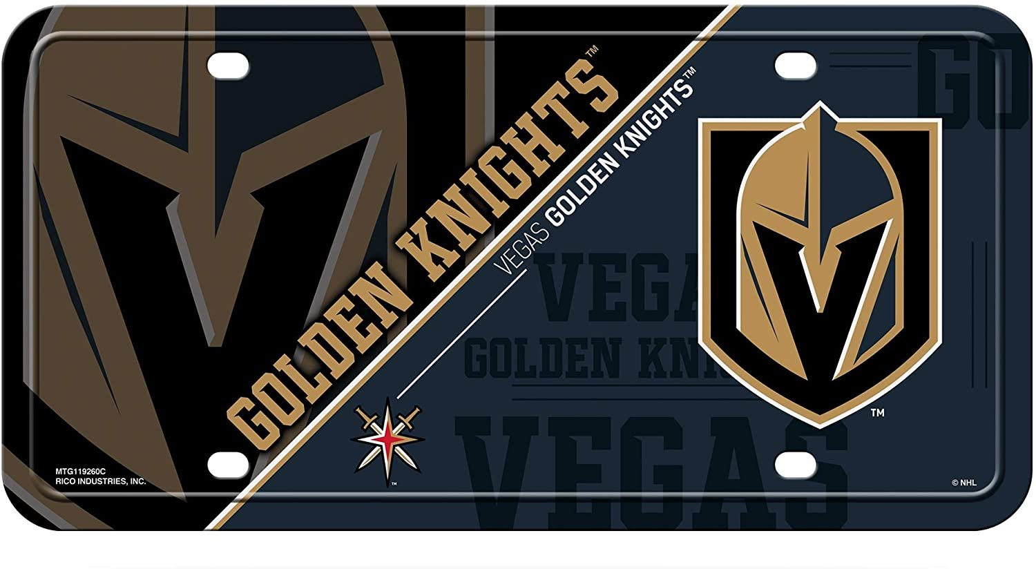 Vegas Golden Knights Metal Auto Tag License Plate, Split Design, 6x12 Inch