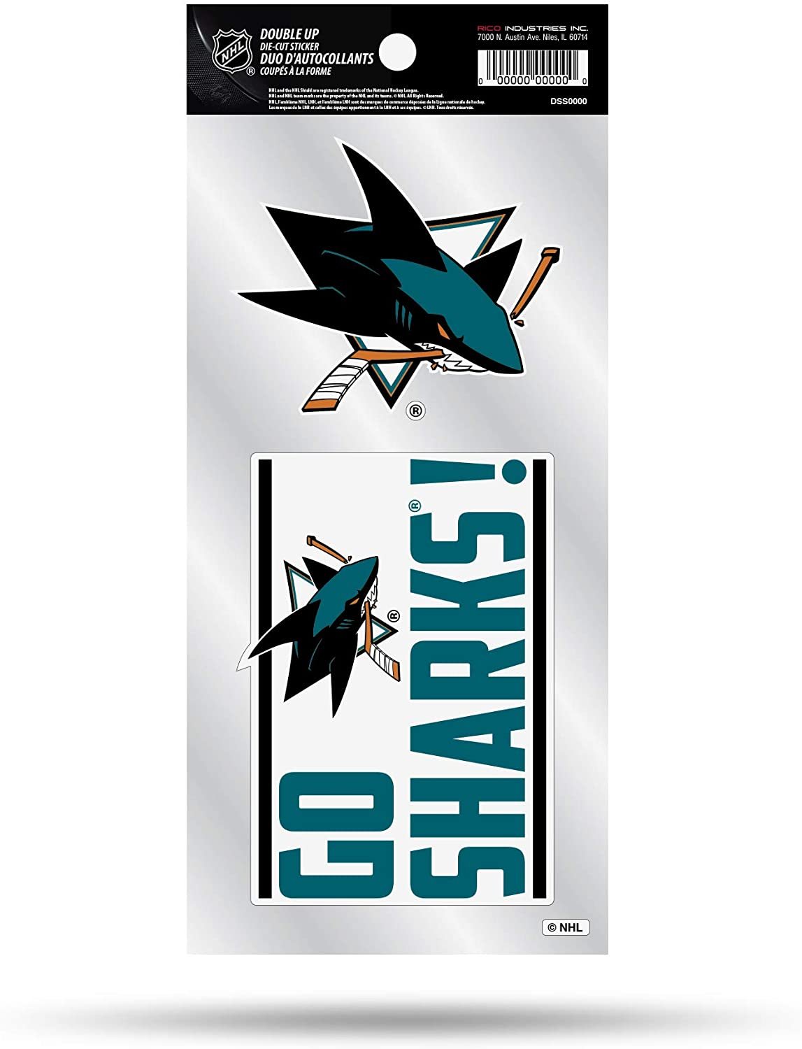 San Jose Sharks Double Up Die Cut 2-Piece Sticker Sheet