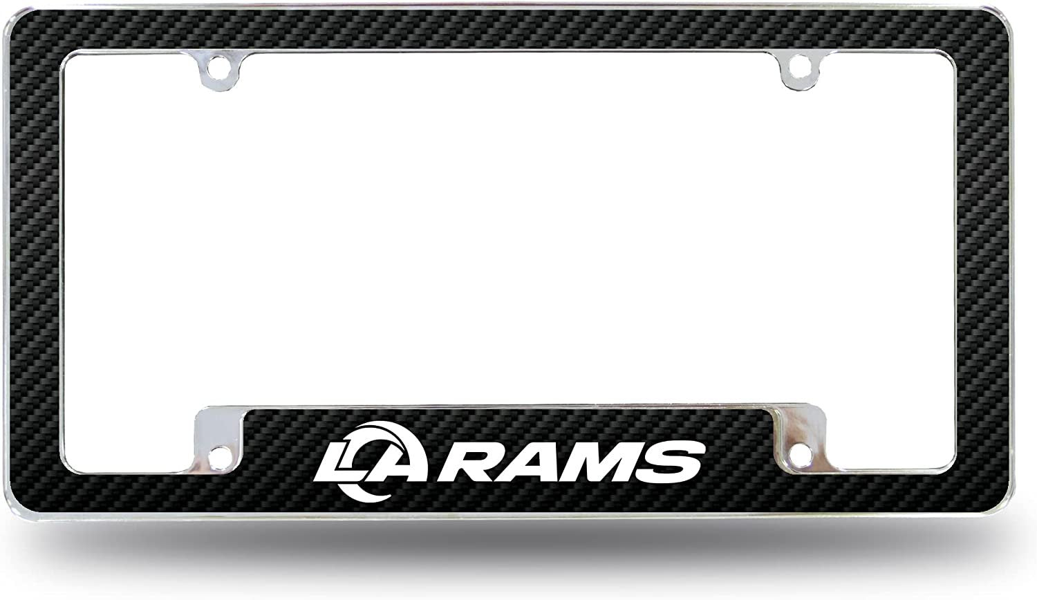 Los Angeles Rams Metal License Plate Frame Chrome Tag Cover Carbon Fiber Design 6x12 Inch