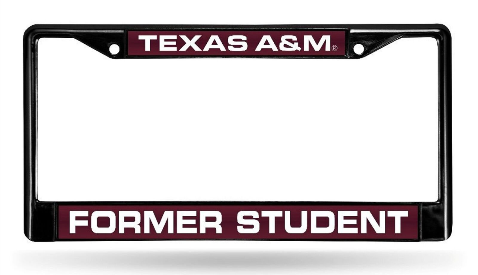 Texas A&M University Aggies Black Metal License Plate Frame Tag Cover, Laser Acrylic Mirrored Inserts, 12x6 Inch