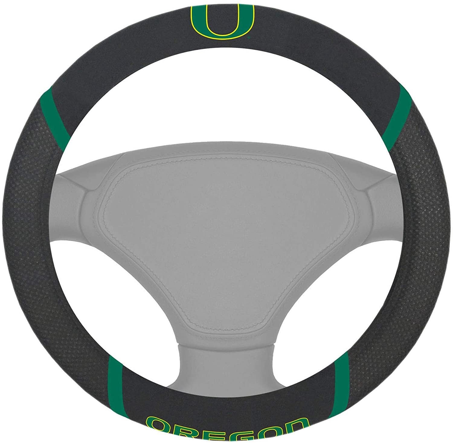 Oregon Ducks Steering Wheel Cover Premium Embroidered Black 15 Inch University of