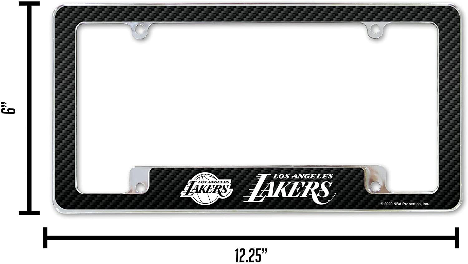 Los Angeles Lakers Metal License Plate Frame Chrome Tag Cover Carbon Fiber Design 6x12 Inch