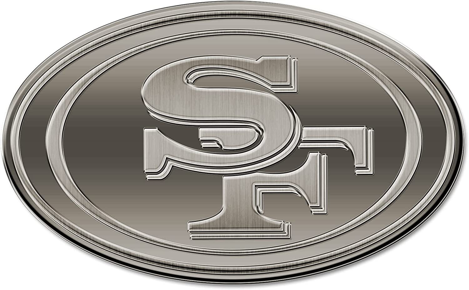 San Francisco 49ers Premium Solid Metal Raised Auto Emblem, Antique Nickel Finish, Shape Cut, Adhesive Backing