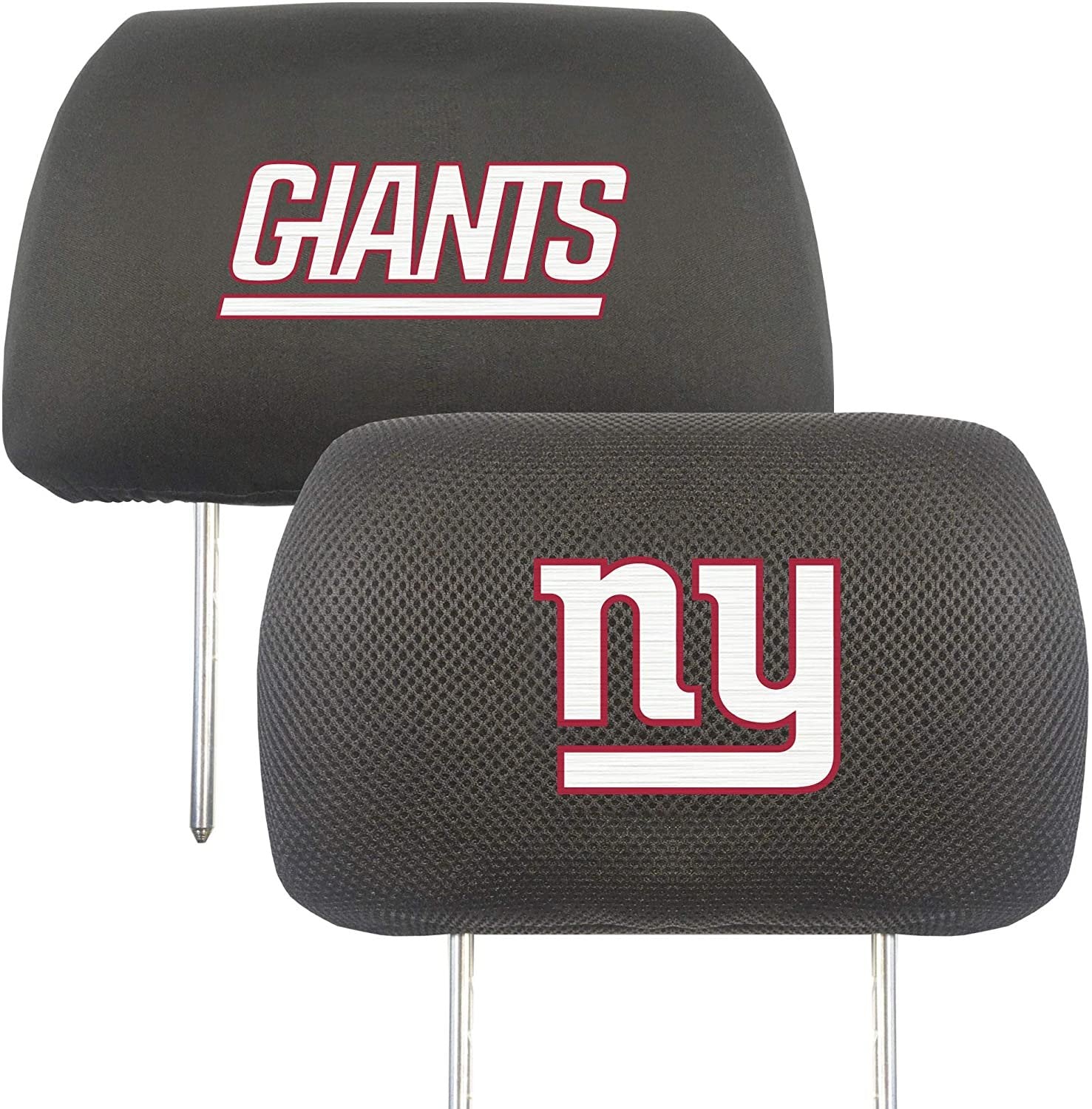 New York Giants Pair of Premium Auto Head Rest Covers, Embroidered, Black Elastic, 14x10 Inch
