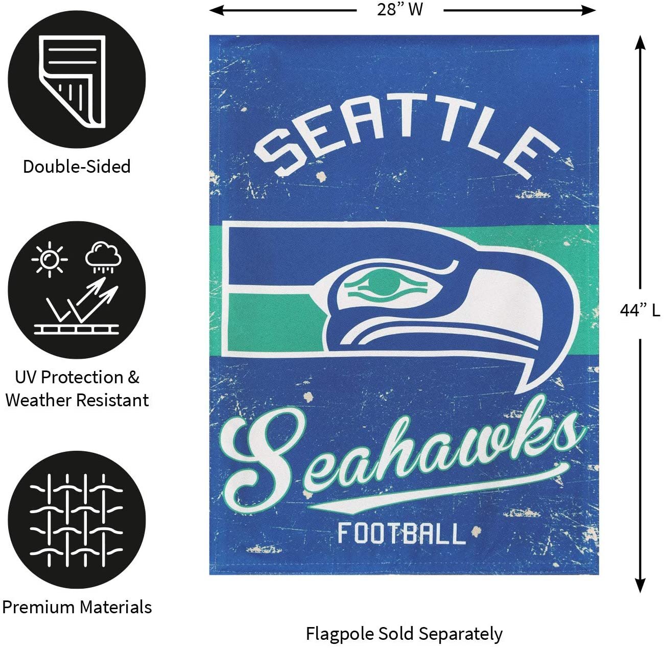 Seattle Seahawks House Banner Flag, Premium Double Sided, 28x44 Inch, Vintage Design, Linen, Indoor Outdoor