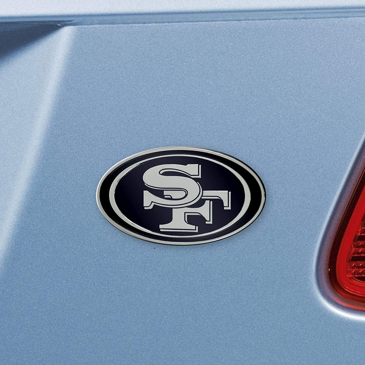 San Francisco 49ers Premium Solid Metal Raised Auto Emblem, Shape Cut, Adhesive Backing