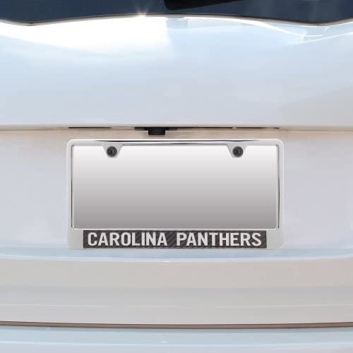 Carolina Panthers Chrome Metal License Plate Tag Cover, Carbon Fiber Design, 12x6 Inch