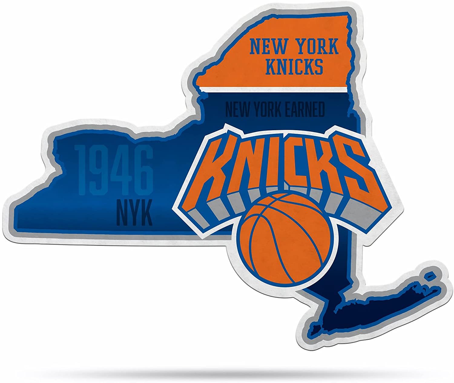 New York Knicks Soft Felt Pennant, State Shape Design, 18 Inch