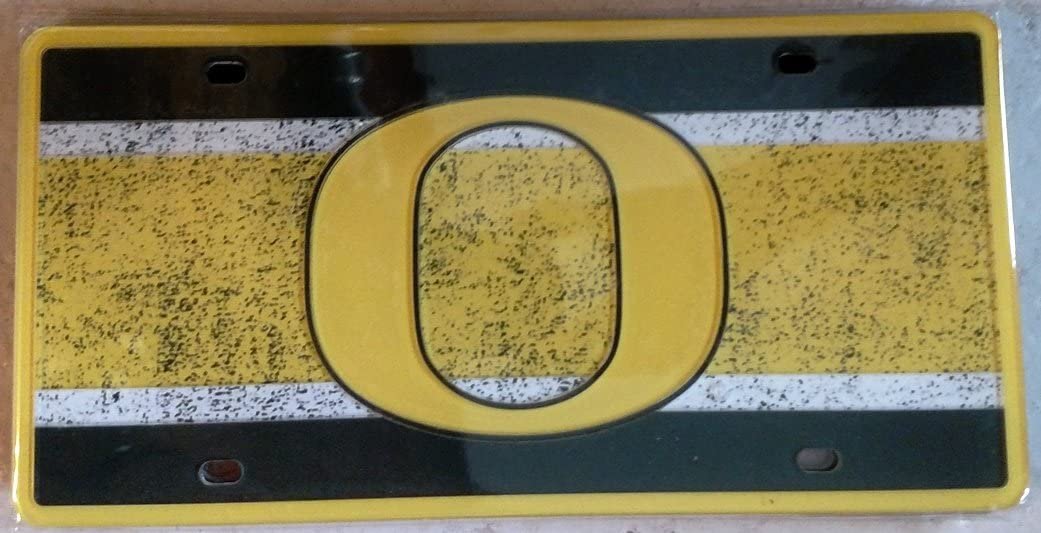 University of Oregon Ducks Laser Cut Tag License Plate, Vintage Design, Mirrored Acrylic Inlaid, 12x6 Inch