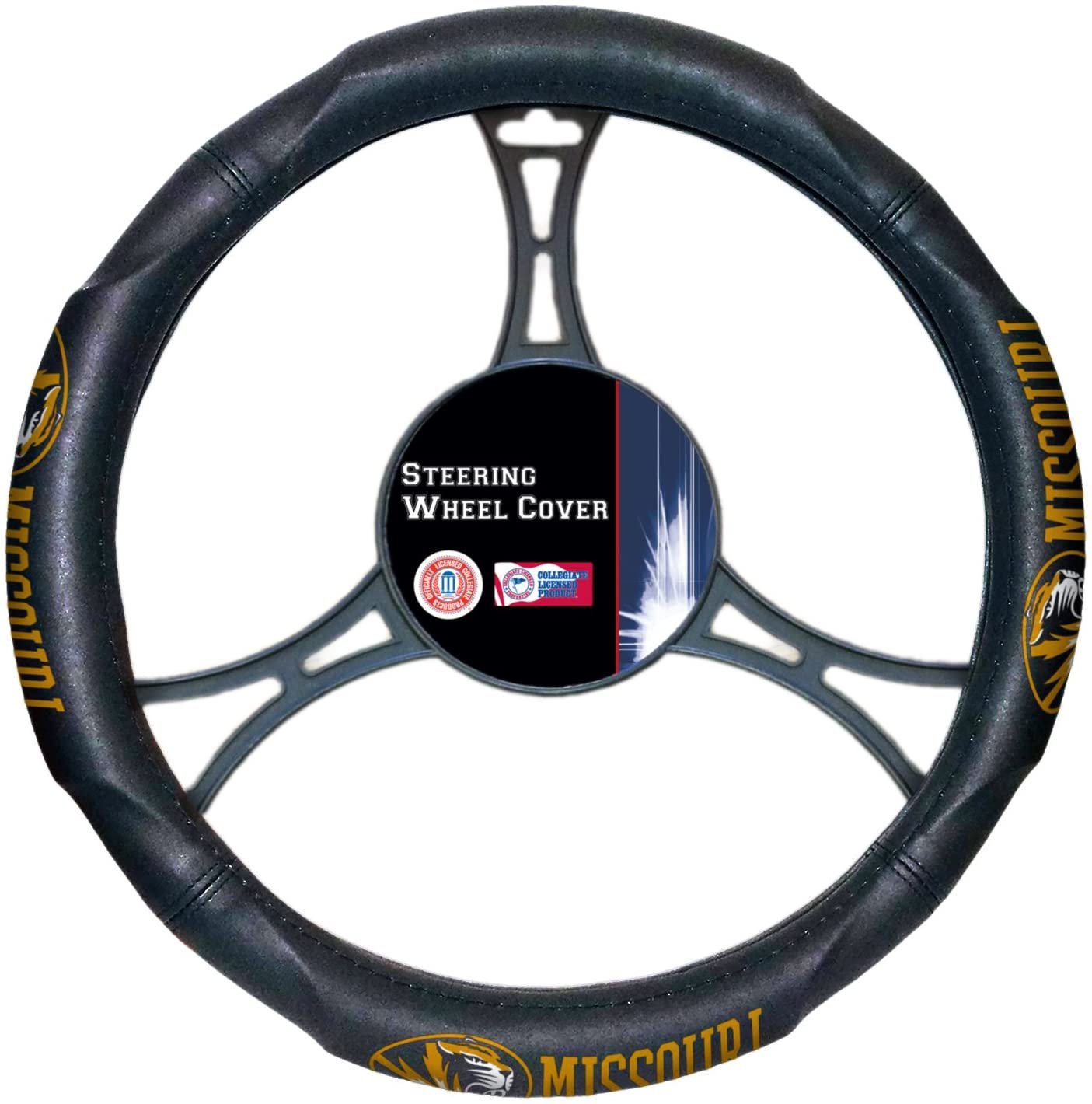 Missouri Tigers Premium 15 Inch Rubber Grip Black Steering Wheel Cover University of