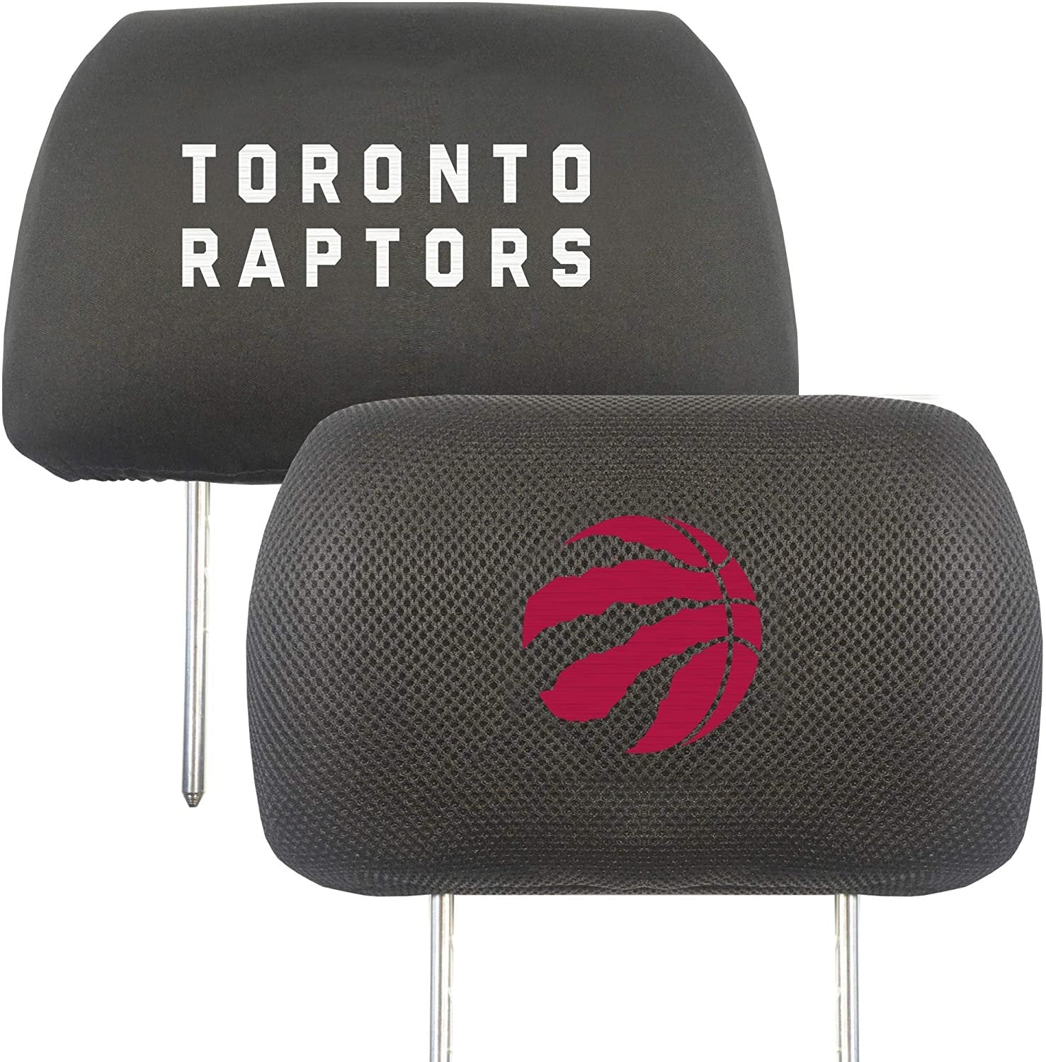 Toronto Raptors Pair of Premium Auto Head Rest Covers, Embroidered, Black Elastic, 14x10 Inch