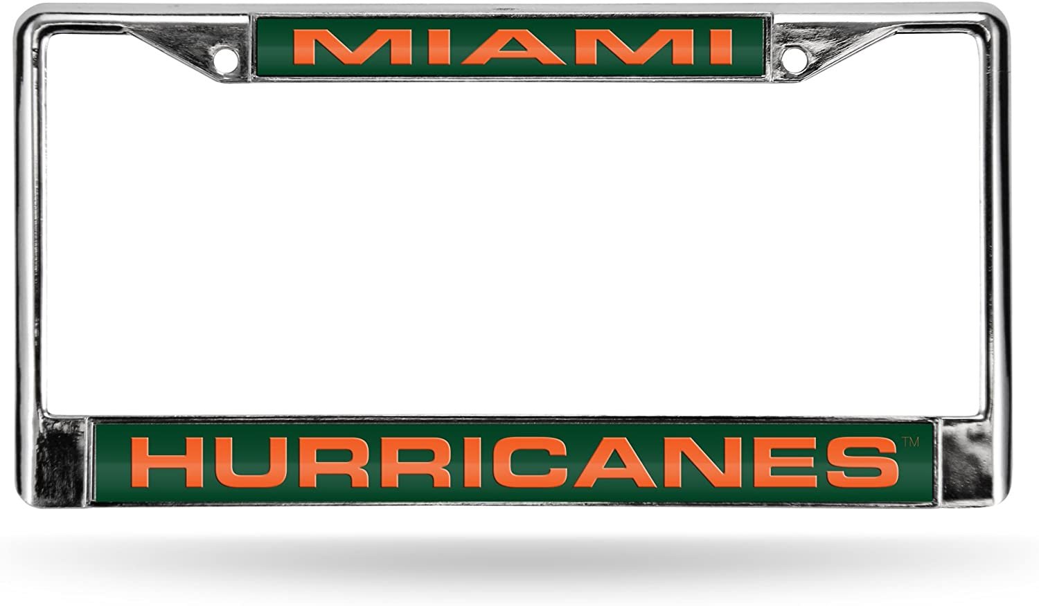 University of Miami Hurricanes Metal License Plate Frame Chrome Tag Cover, Laser Acrylic Mirrored Inserts, 12x6 Inch