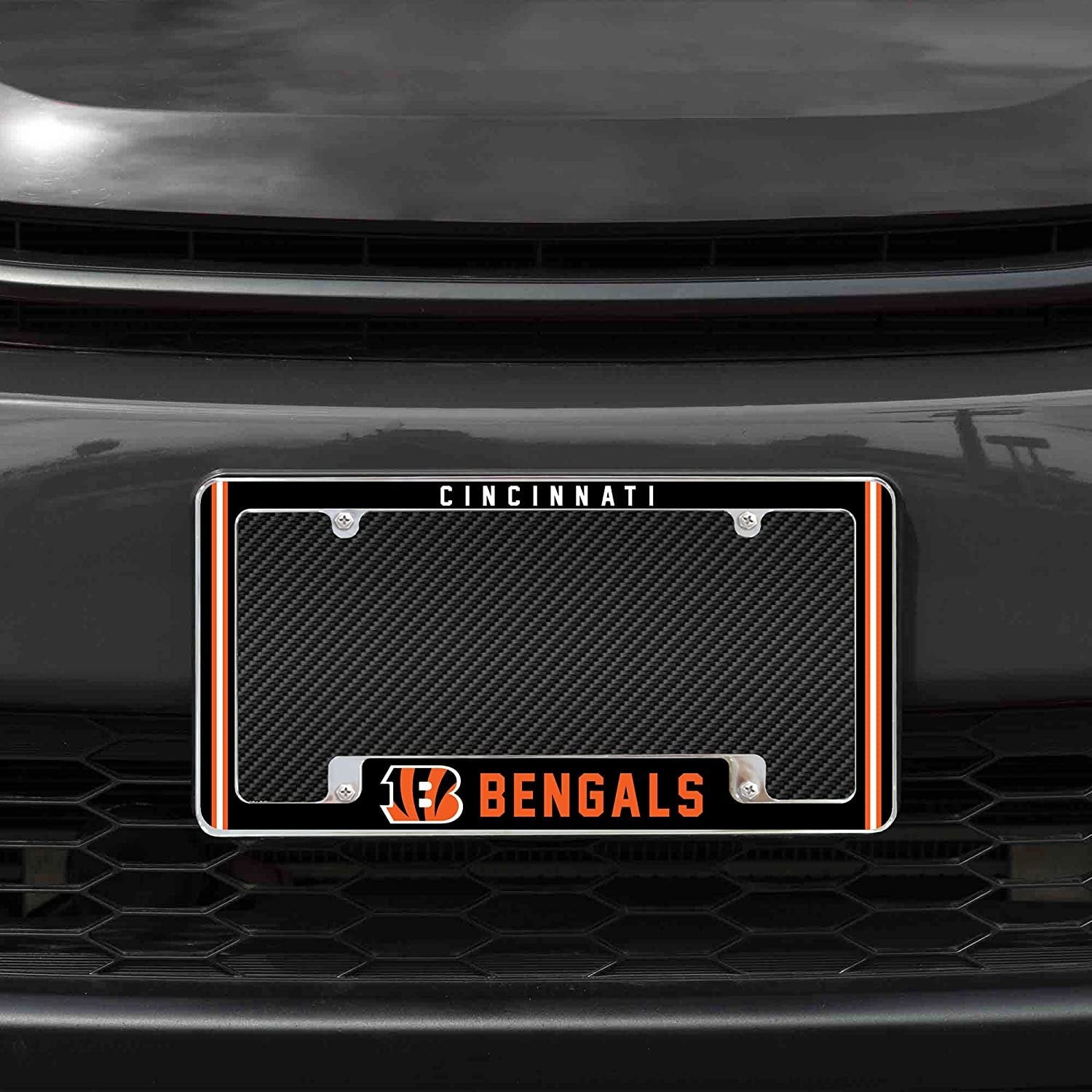 Cincinnati Bengals Metal License Plate Frame Chrome Tag Cover Alternate Design 6x12 Inch