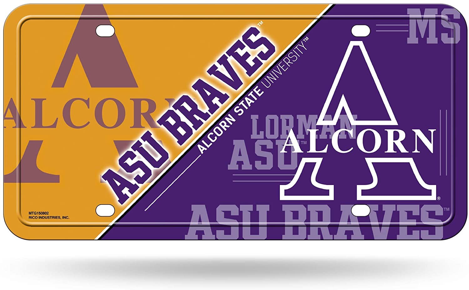 Alcorn State University Braves Metal Auto Tag License Plate, Split Design, 6x12 Inch