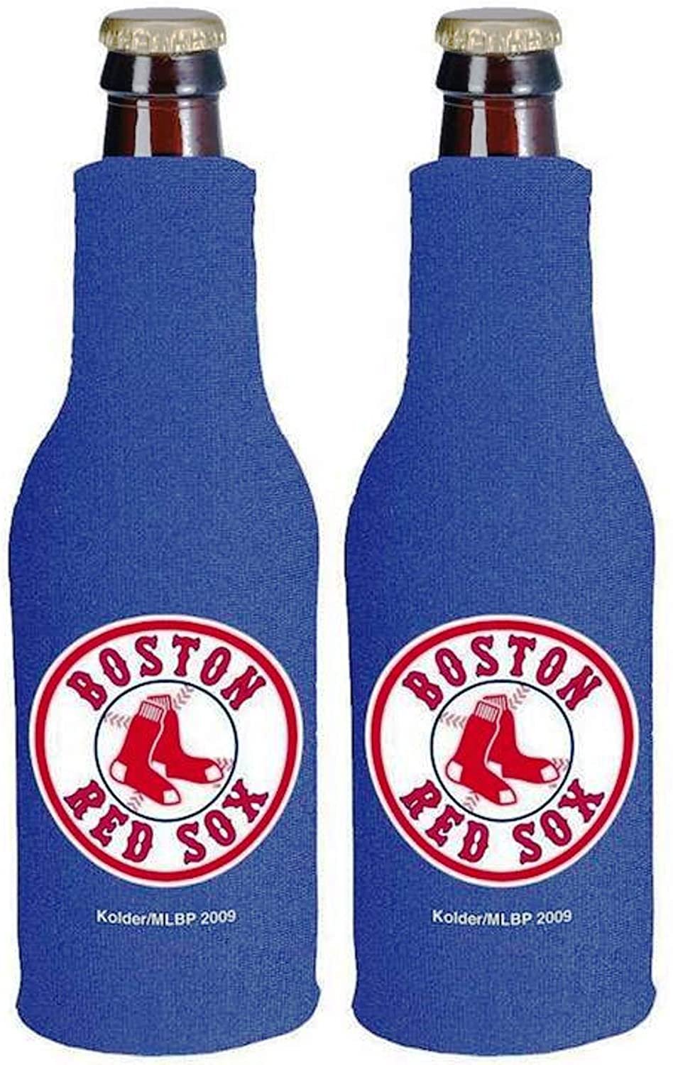 Boston Red Sox Pair of 16oz Drink Zipper Bottle Cooler Insulated Neoprene Beverage Holder, Logo Design