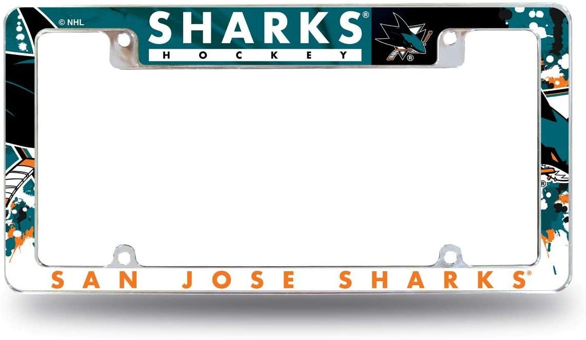 San Jose Sharks Metal License Plate Frame Tag Cover All Over Design Heavy Gauge
