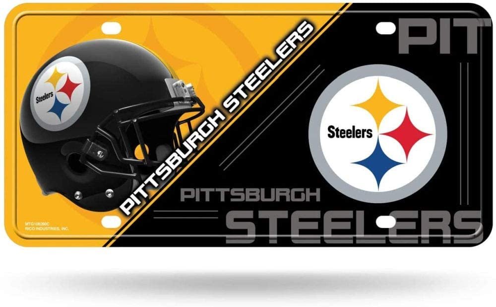 Pittsburgh Steelers Metal Auto Tag License Plate, Split Design, 6x12 Inch