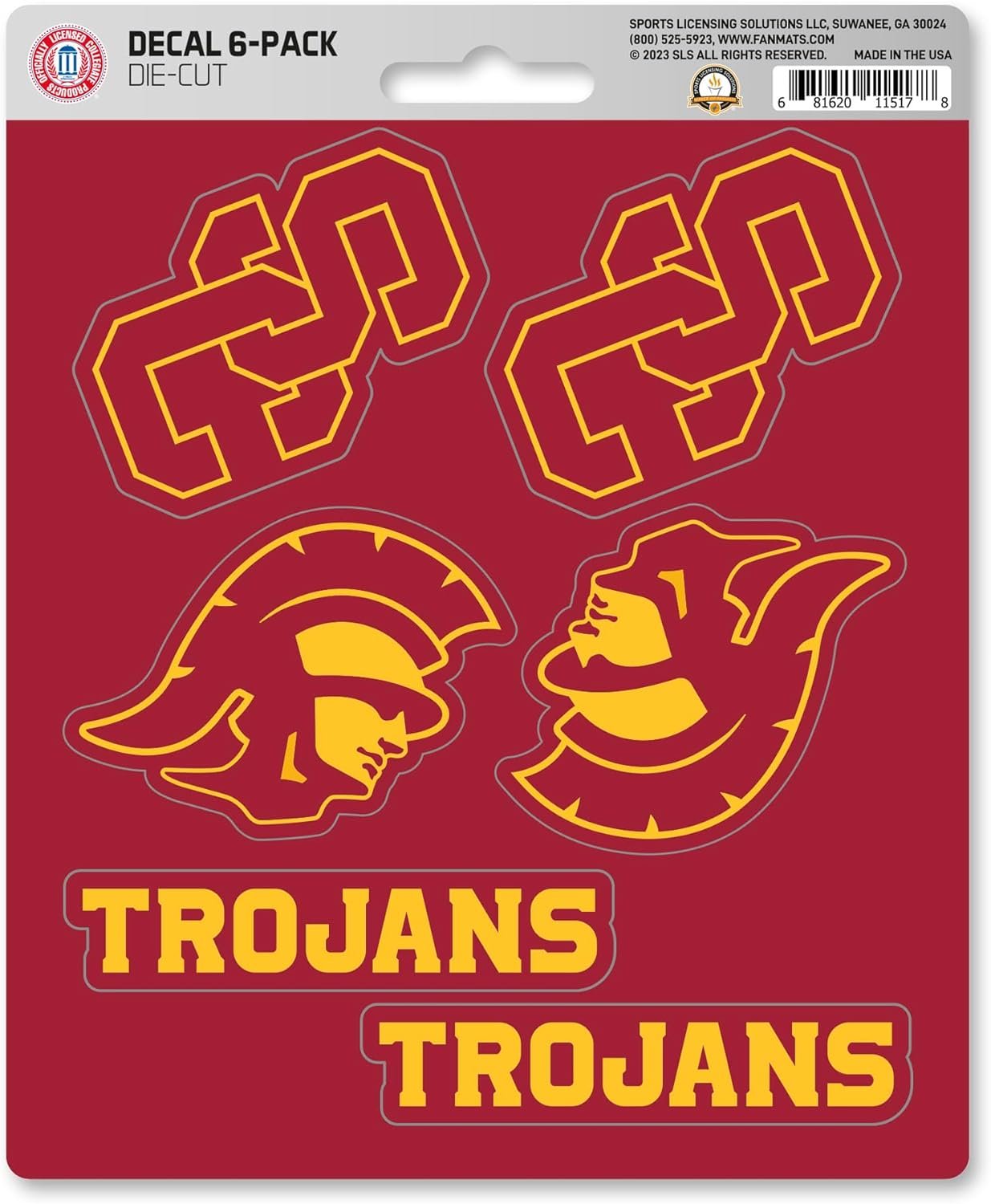 University of Southern California USC Trojans 6-Piece Decal Sticker Set, 5x6 Inch Sheet, Gift for football fans for any hard surfaces around home, automotive, personal items