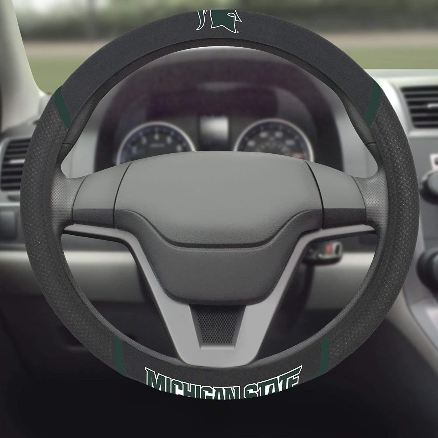 Michigan State Spartans Steering Wheel Cover Premium Embroidered Black 15 Inch University
