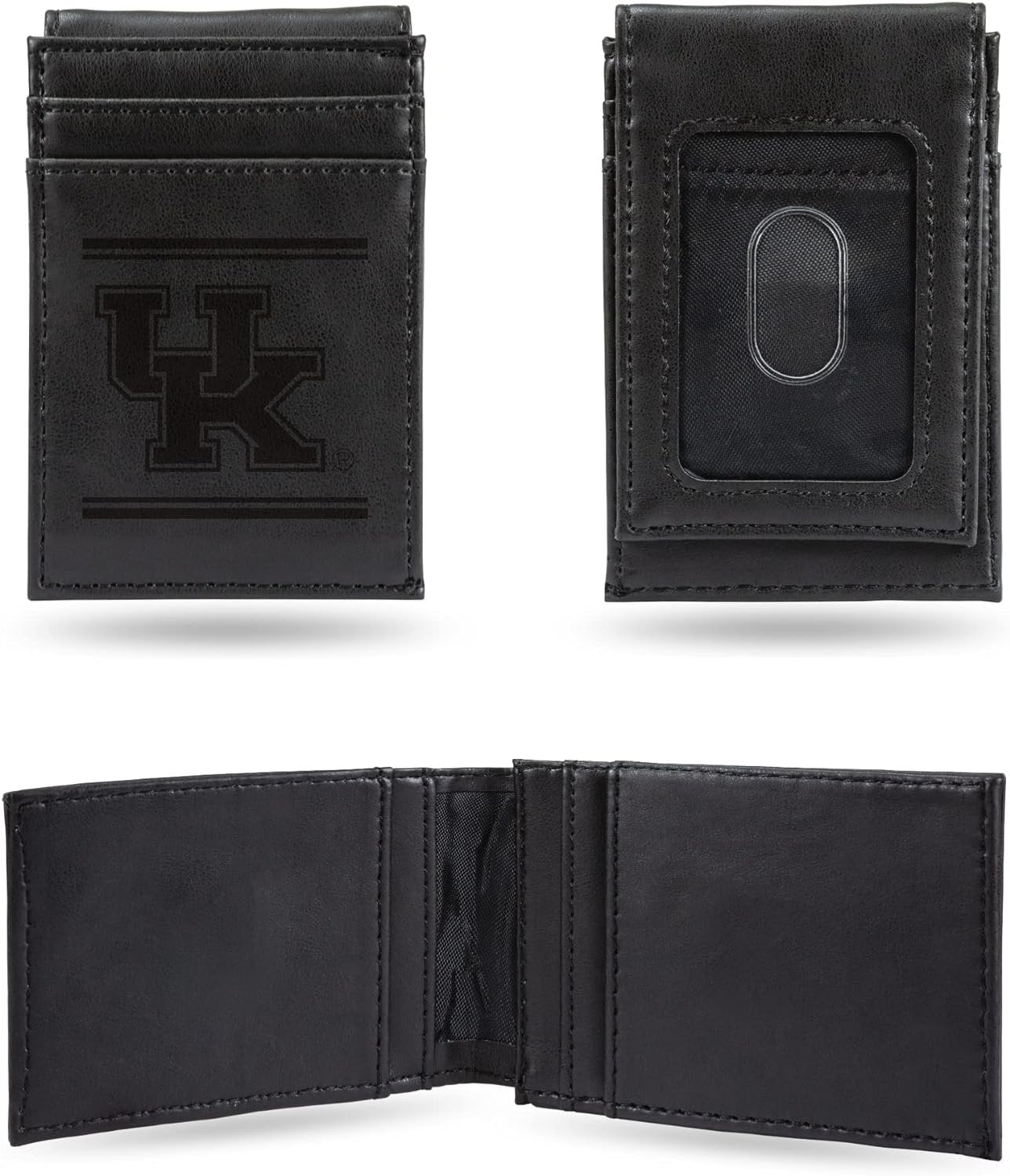 University of Kentucky Wildcats Premium Black Leather Wallet, Front Pocket Magnetic Money Clip, Laser Engraved, Vegan