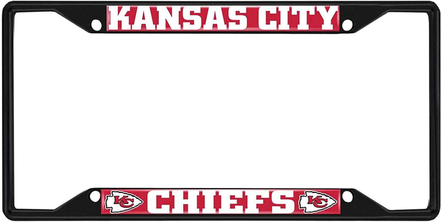 Kansas City Chiefs Black Metal License Plate Frame Tag Cover, 6x12 Inch