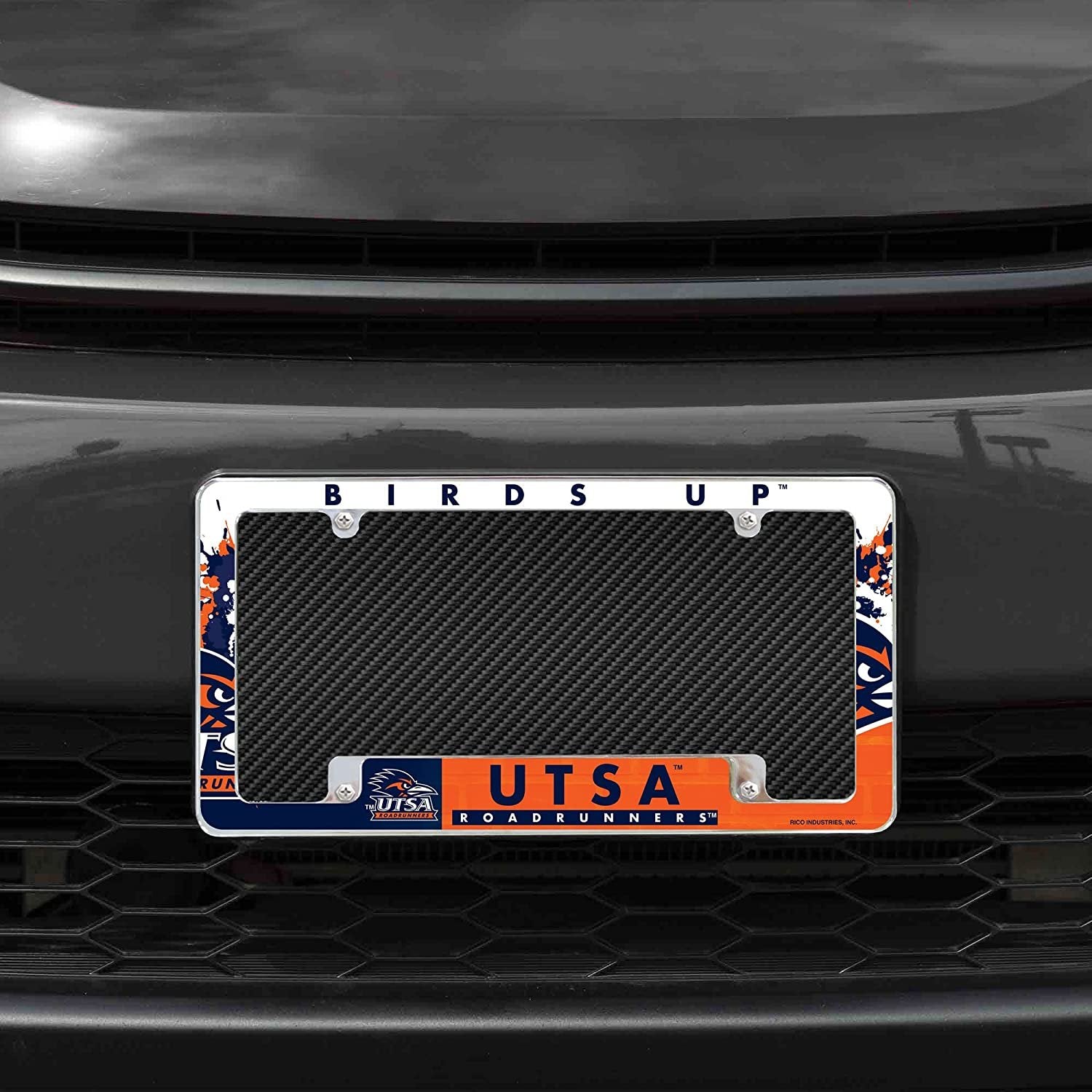 University of Texas San Antonio Roadrunners UTSA Metal License Plate Frame Chrome Tag Cover All Over Design 6x12 Inch